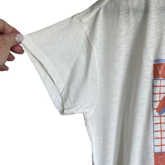 Paige Women Cotton Top S Ivory Ryo Graphic Tee Venice Beach Streetwear‎ Y2K NEW - Picture 4 of 8